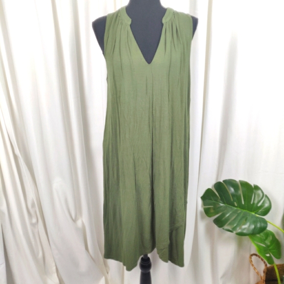 🟢 Alya Womens Faux Wrap Olive Medium Dress - Picture 1 of 4